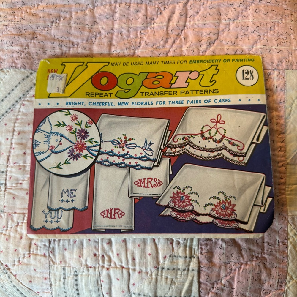 Vintage Vogart Transfer Patterns Yellow Red Blue Floral Design
